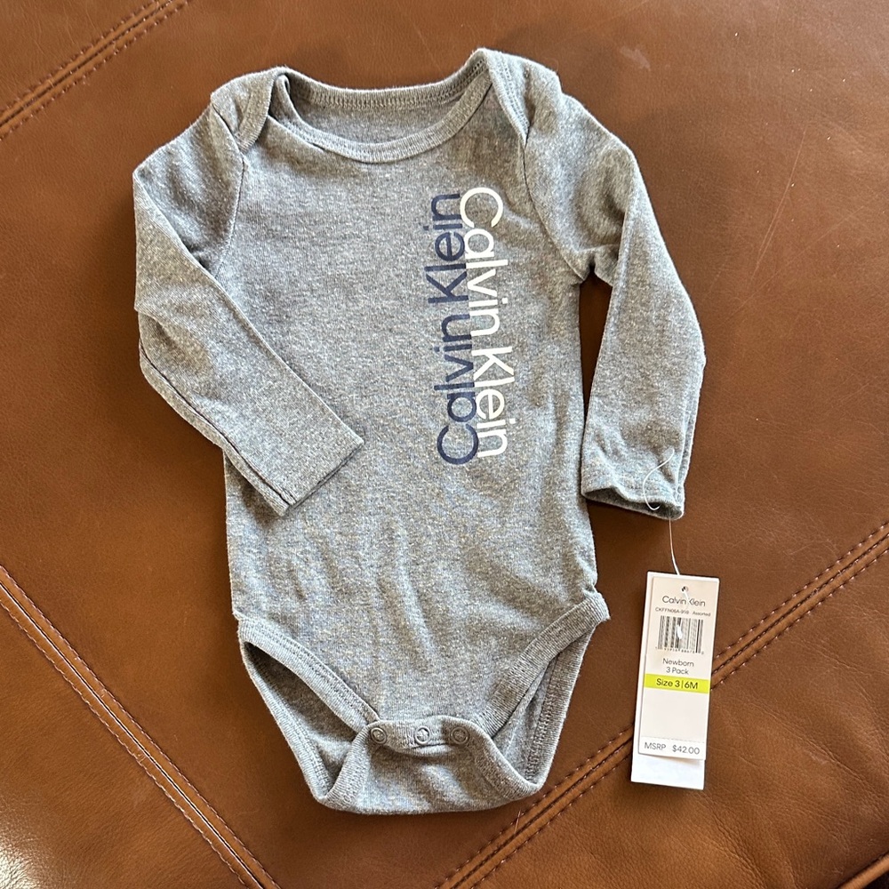 Calvin Klein Gray Bodysuit with Blue Logo